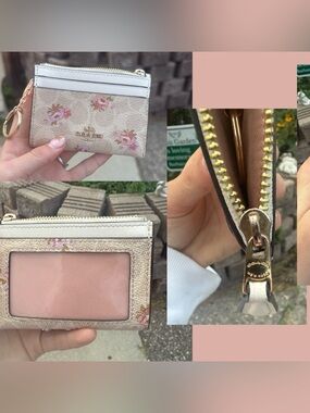 Coach Floral Card Case Wallet in Pink and Cream